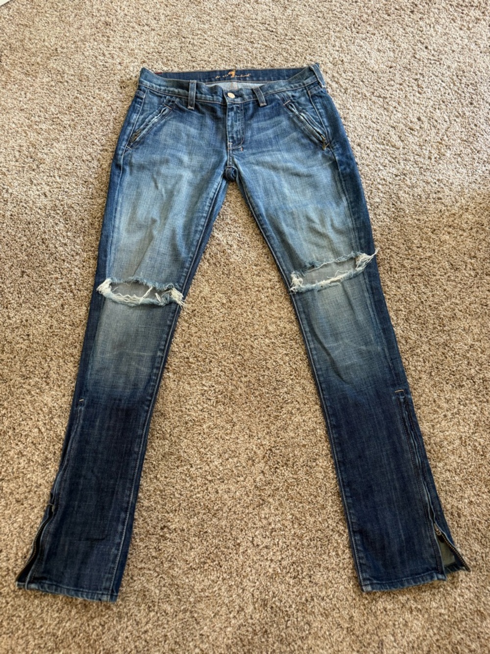 7 For All Mankind Distressed Jeans Zip Ankle Skinny Womens 28/see measurement